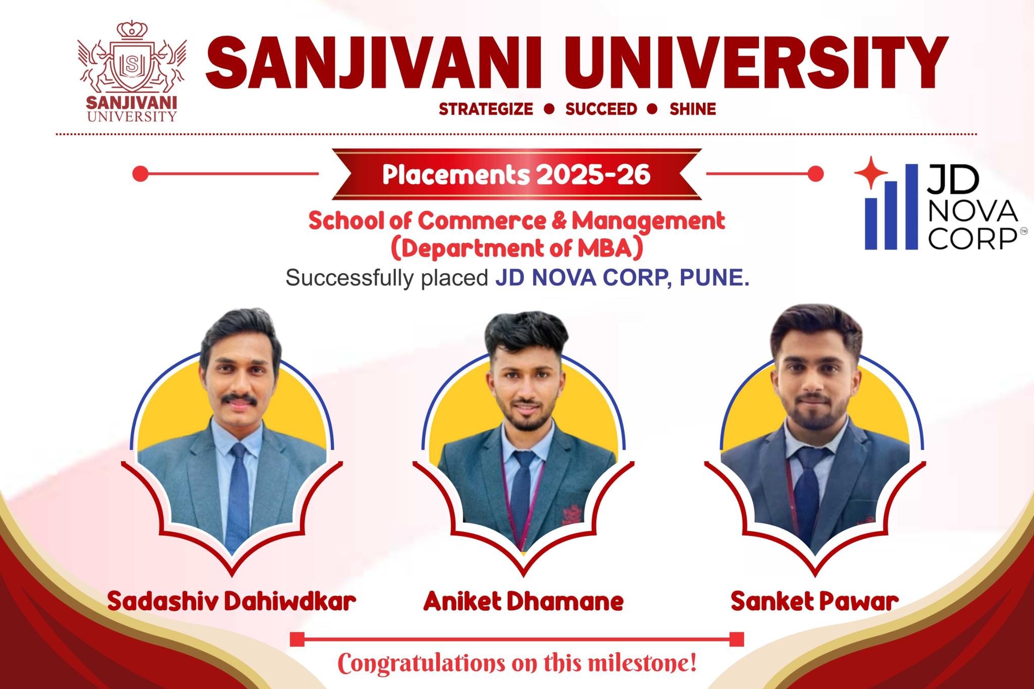 Placement Announcement | Sanjivani University placed at JD Nova Corp, Pune